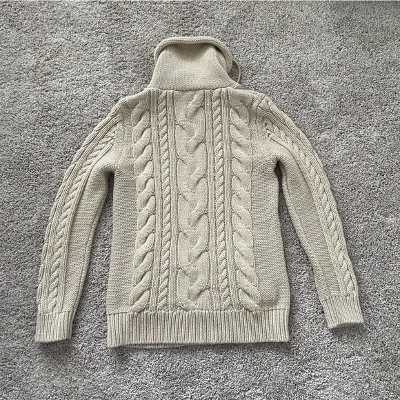 L.L. Bean Beige Cable Knit Turtleneck Sweater - Picture 2 of 15